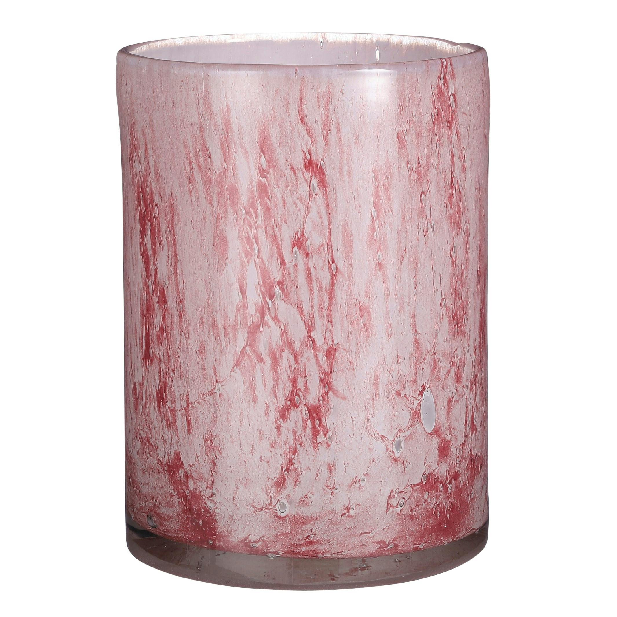 Vase en verre rose forme cylindre 23 cm