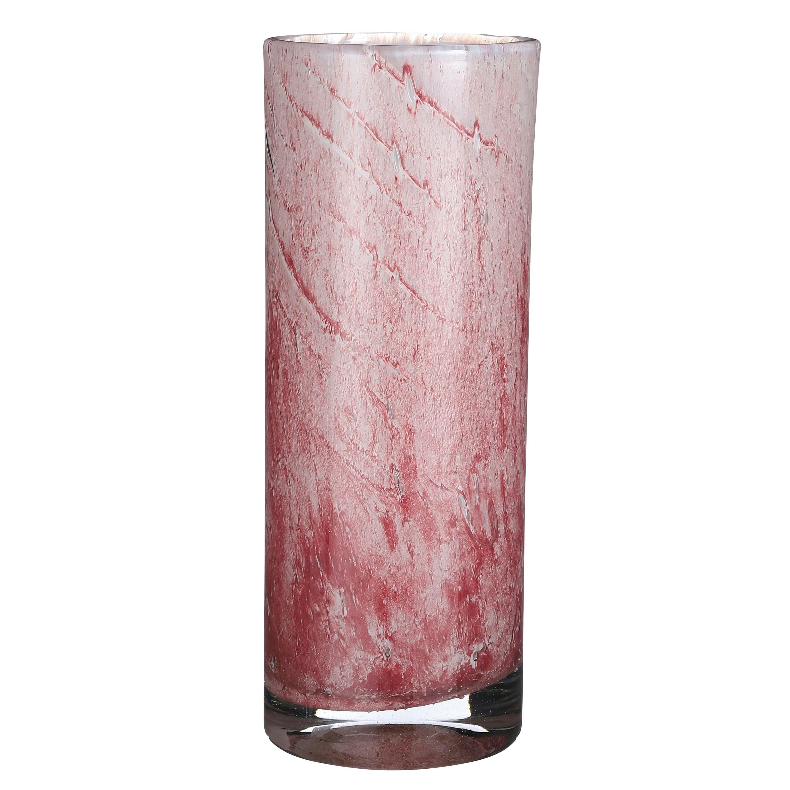 Vase en verre rose forme cylindre 31 cm