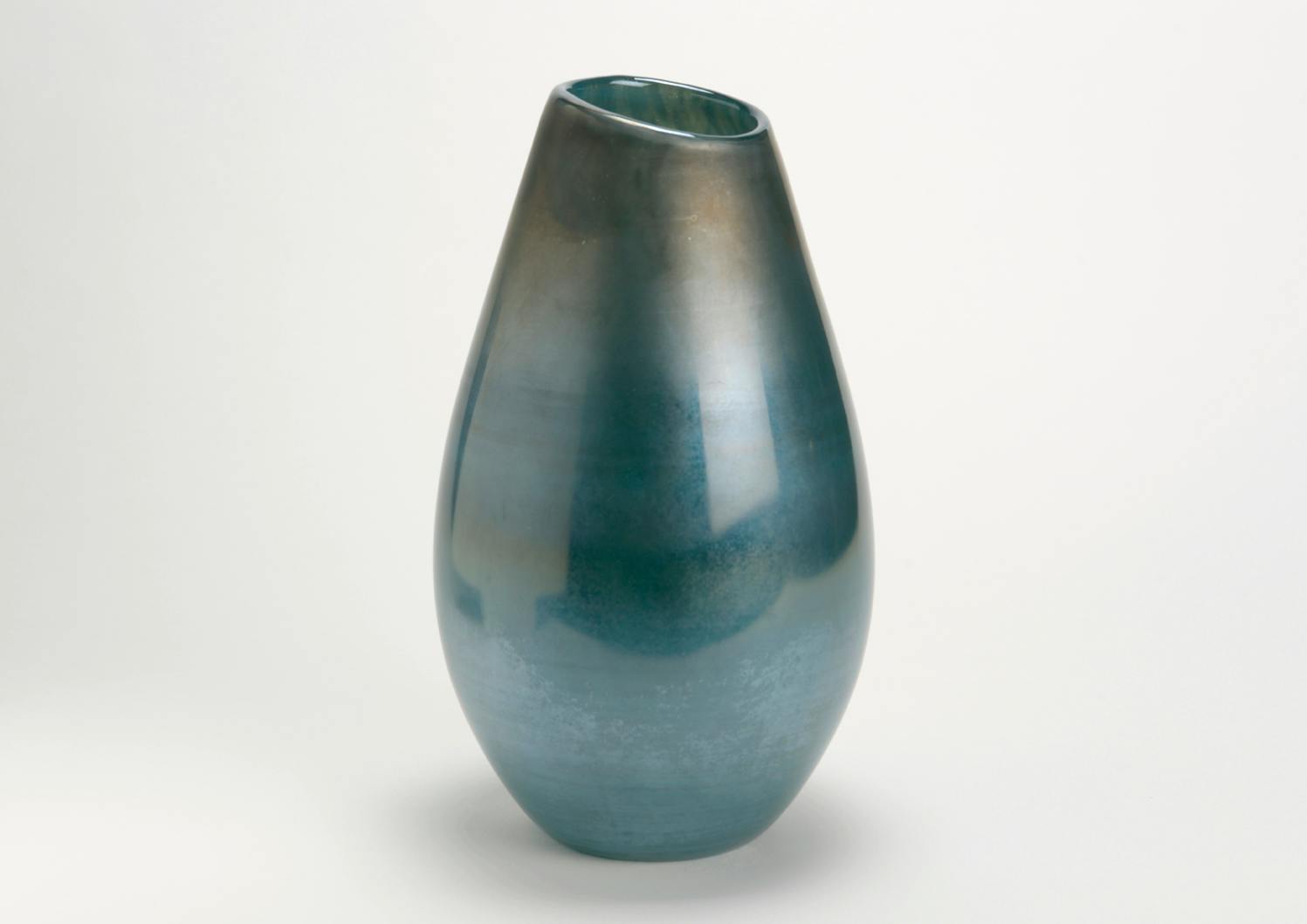 Vase forme obus verre bleu moiré aspect brillant D19 H33cm