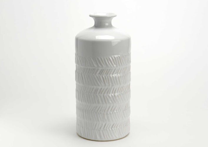 Vase Milos en céramique grise avec motif zig-zag en relief H34cm