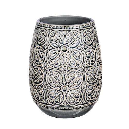 Vase Obus Angel gris motifs Fleurs H22cm