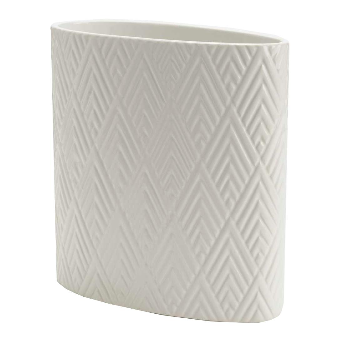 Vase oval blanc aspect brillant avec motifs géométriques 22x11x22cm