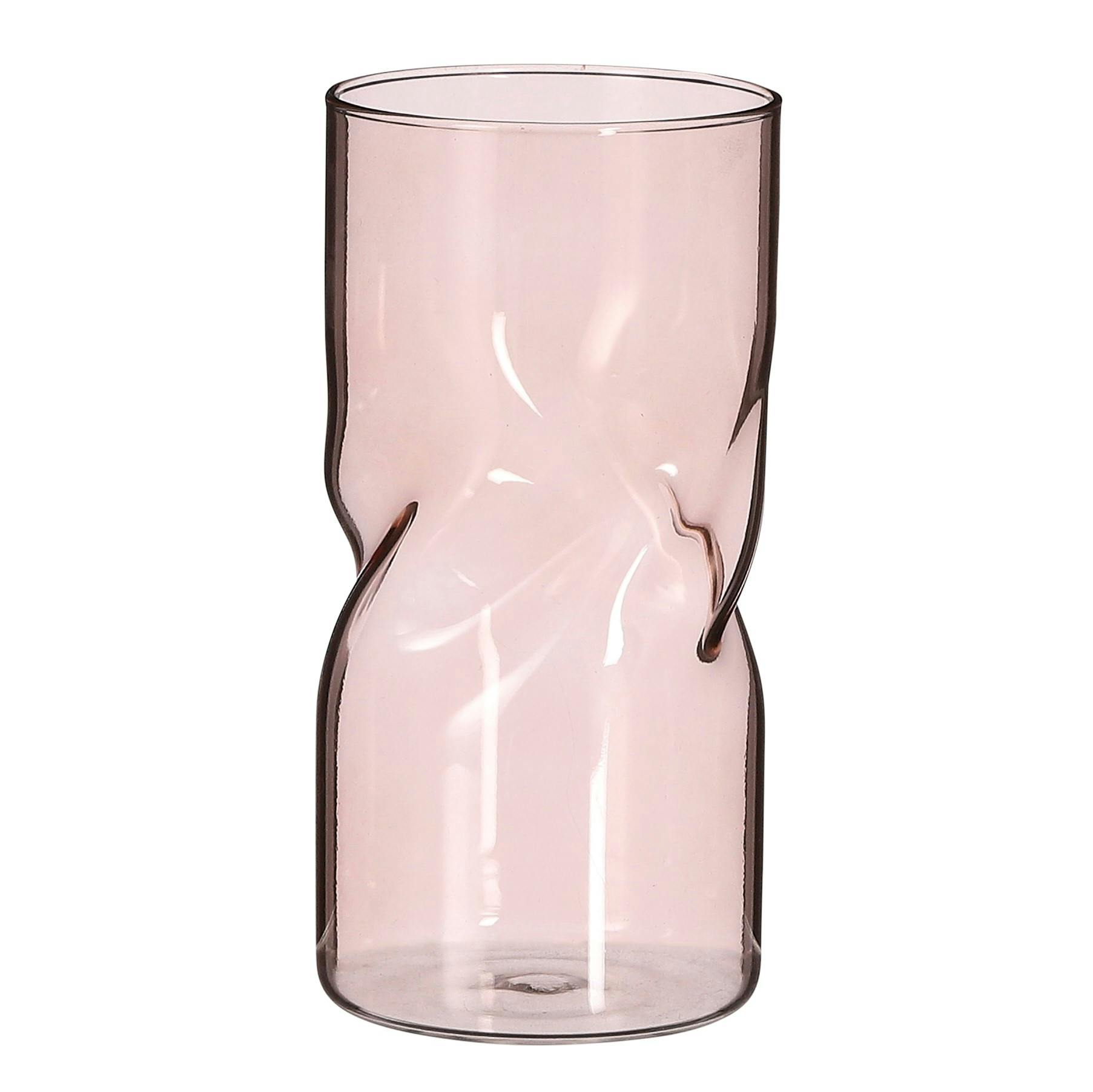 Vase rose en verre déformé 18 cm