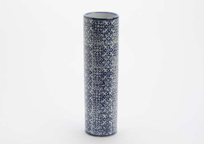 Vase Tube en céramique motif Carreaux de Ciment H35cm