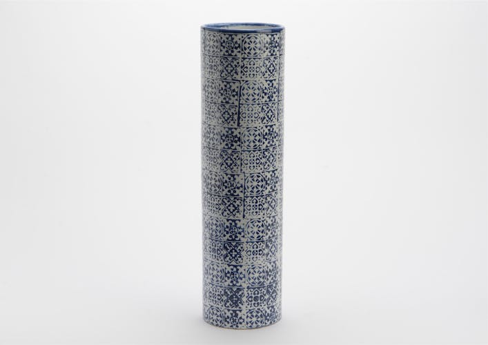 Vase Tube en céramique motif Carreaux de Ciment H45cm