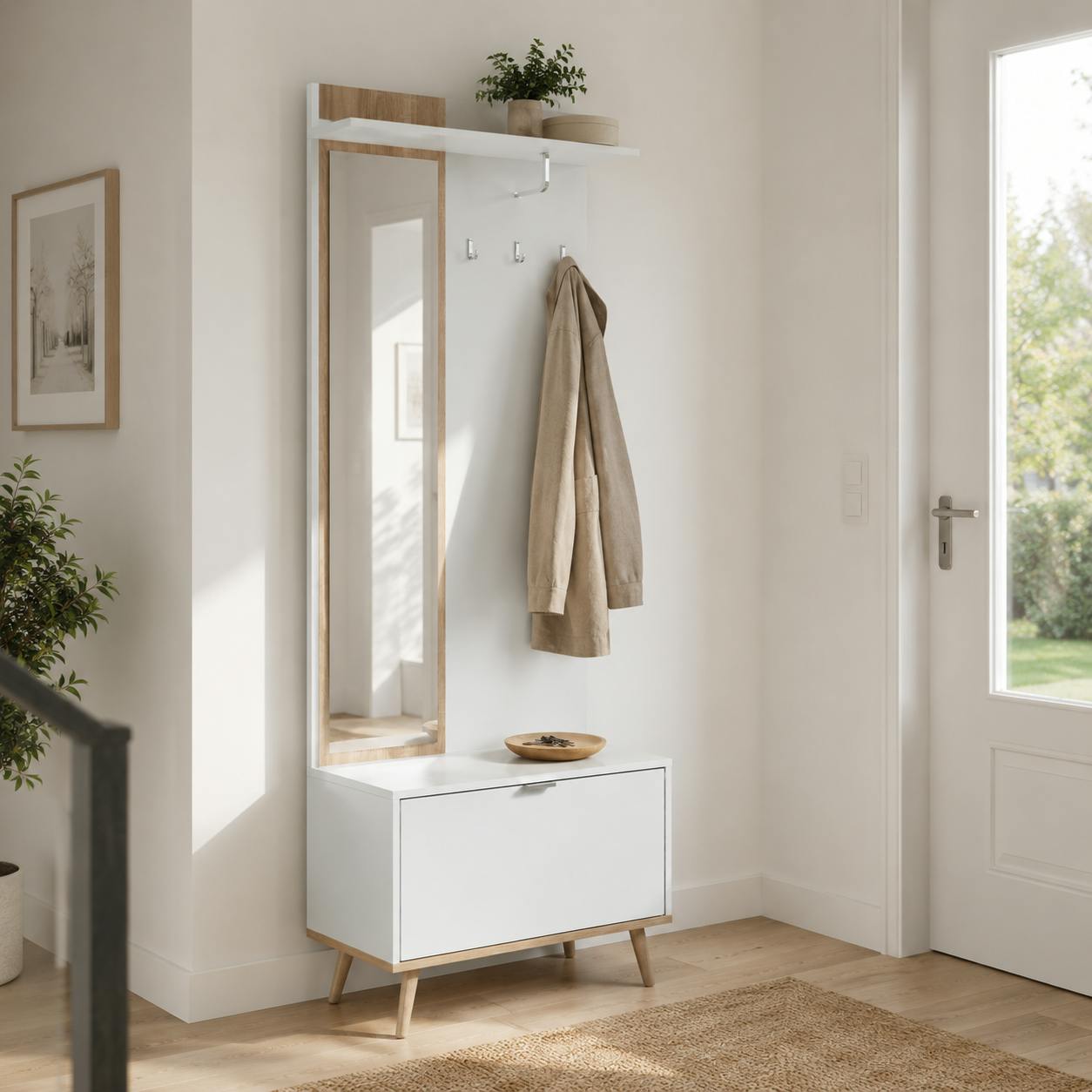 Vestiaire d'entrée blanc avec miroir ALVA