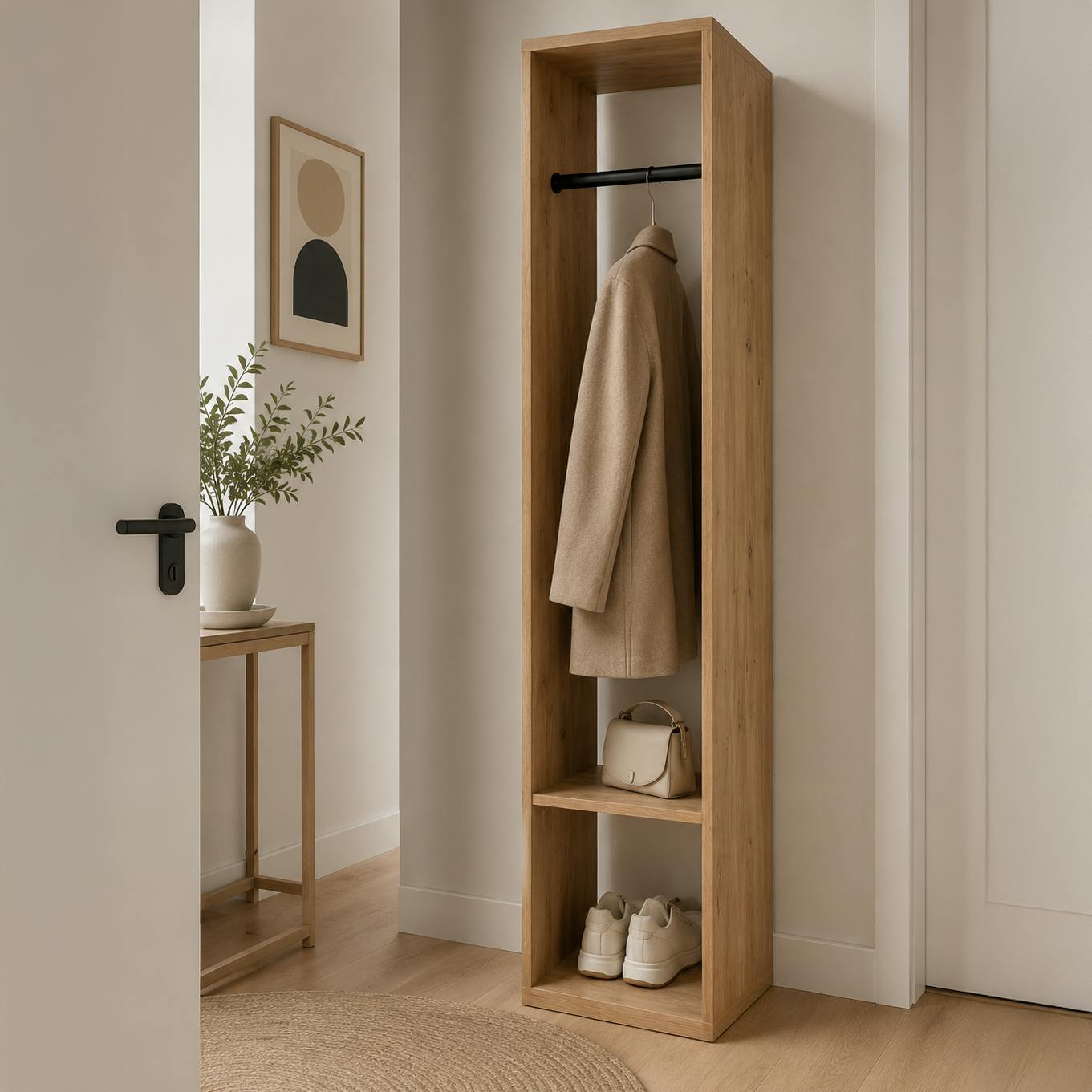 Vestiaire d’entrée compact décor bois avec penderie ALVA