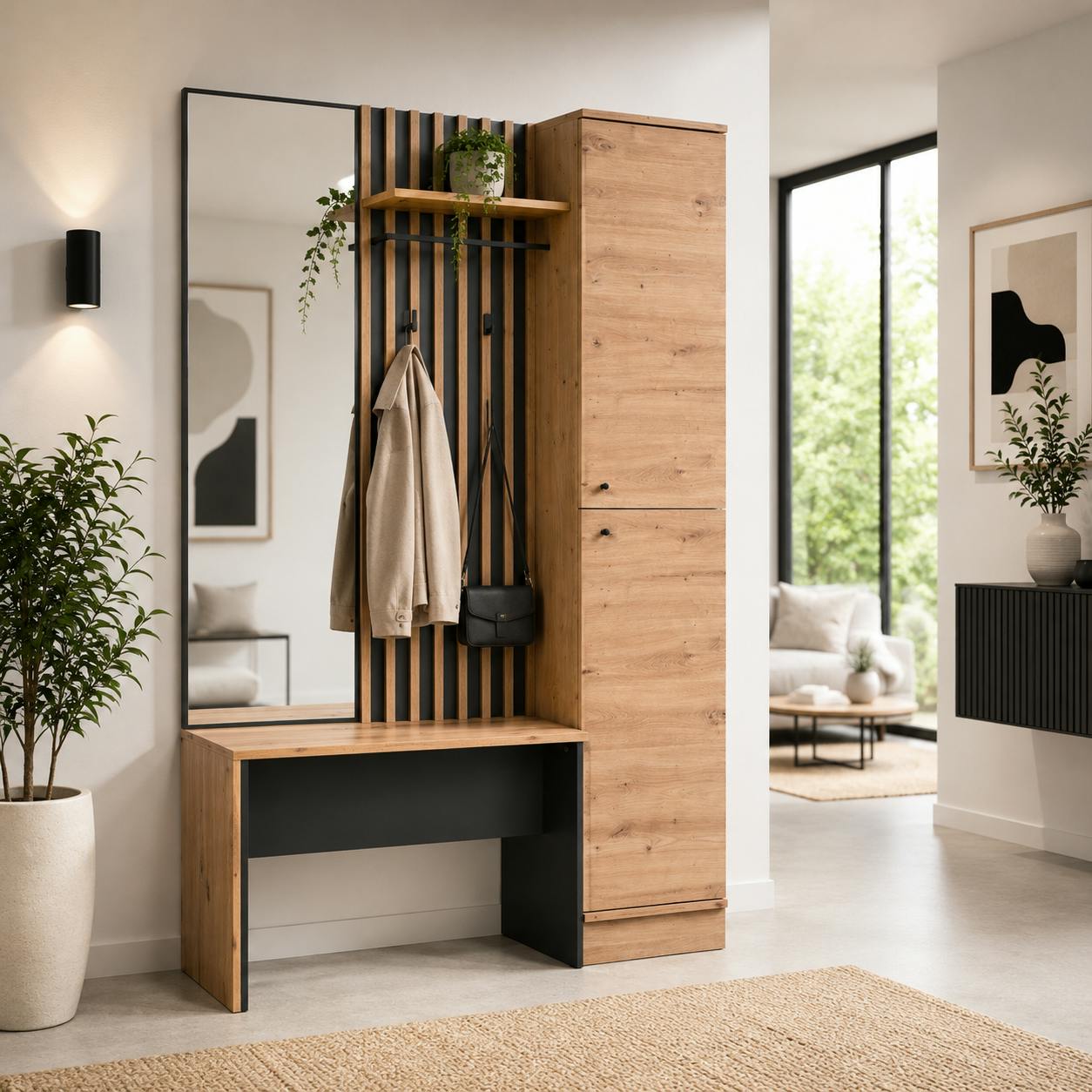 Vestiaire d'entrée moderne 1 porte 1 banc 1 miroir ALVA