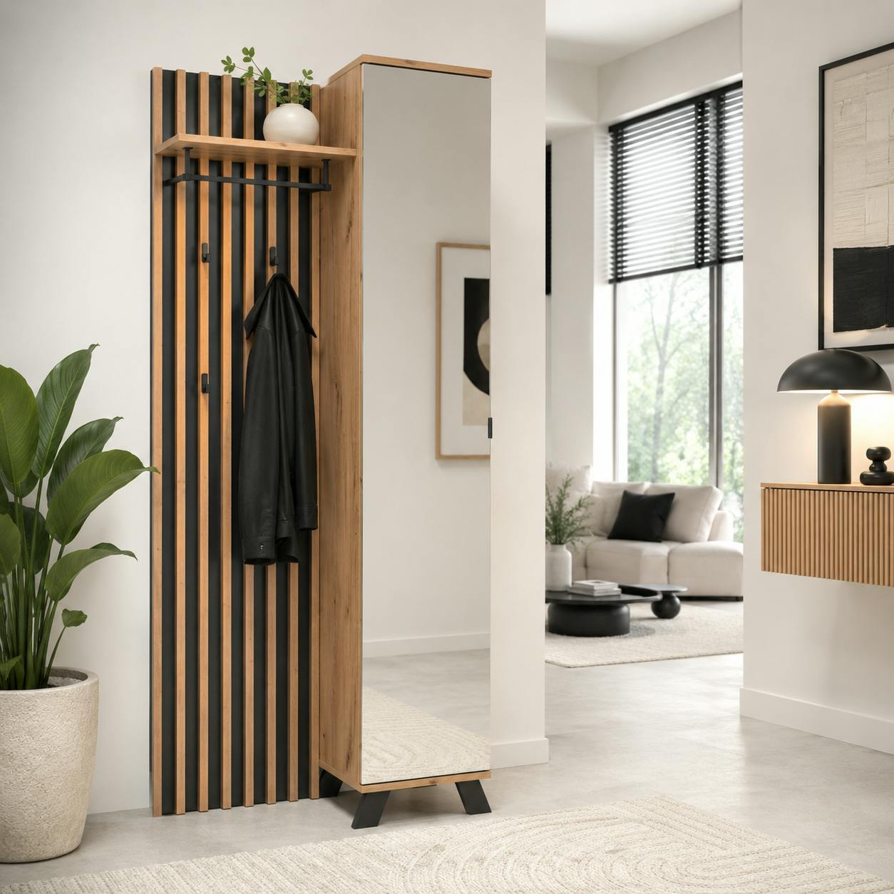 Vestiaire d'entrée moderne 1 porte avec miroir ALVA