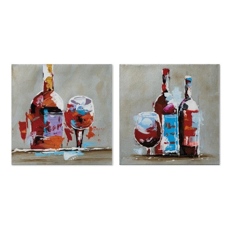 VIN 25x25 Lot de 2 tableaux acrylique carrée Marron et Bleu