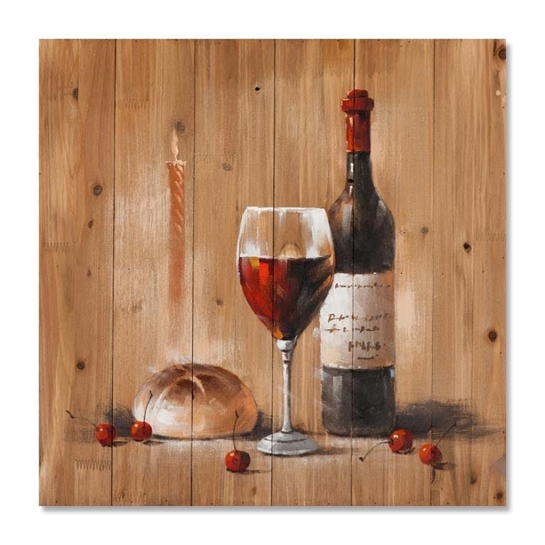 VIN 60x60 Peinture sur bois acrylique Beige et Rouge - Nature morte