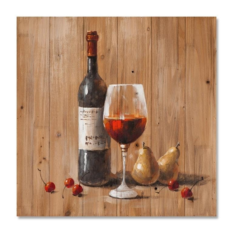 VIN 60x60 Peinture sur bois acrylique Noir et Rouge - Nature morte
