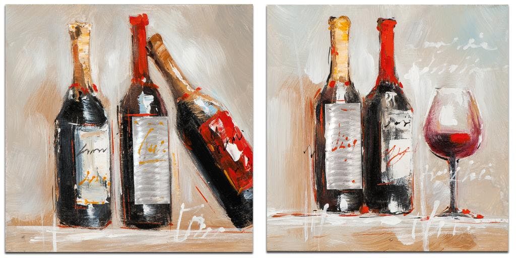 VIN Minis toiles Nature morte (x2) Rouge Acrylique 25x25