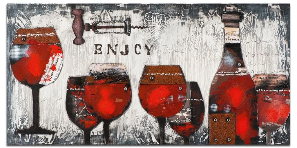 VIN Peinture Nature morte 3D rectangle Rouge Acryl. 140x70
