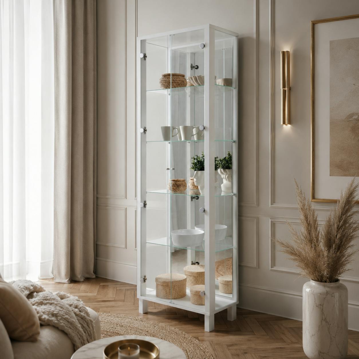 Vitrine blanche 2 portes 1 miroir RAVEN