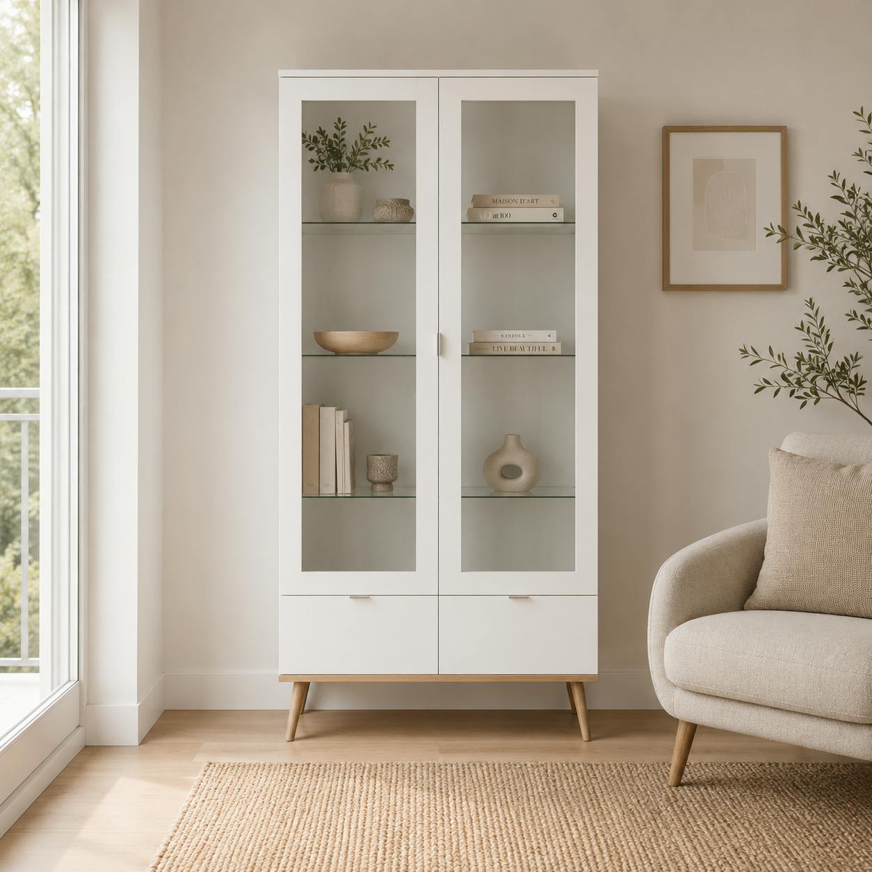 Vitrine blanche 2 portes style scandinave ALVA
