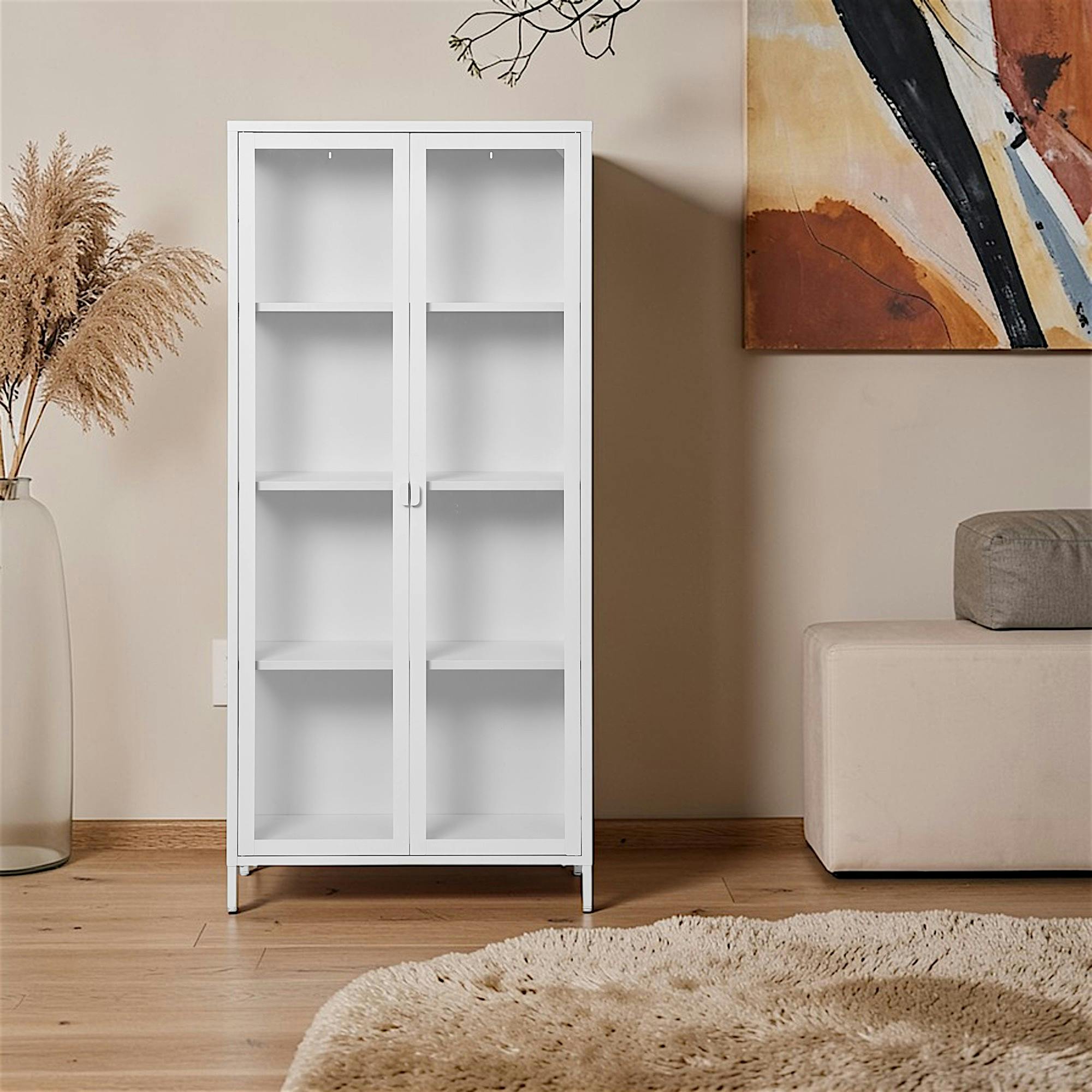 Vitrine blanche métal verre 2 portes 101 cm ODENSE