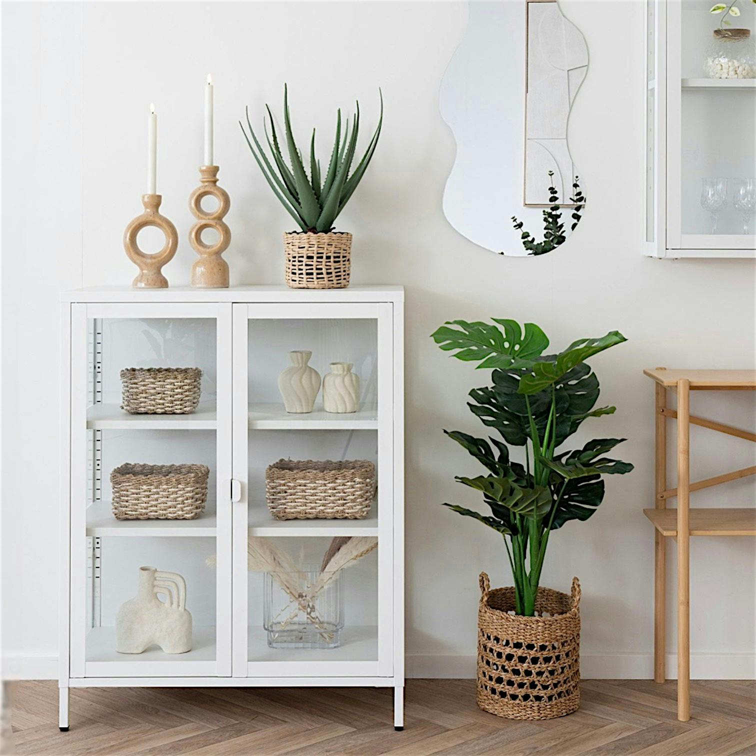 Vitrine blanche métal verre 2 portes 175 cm ODENSE