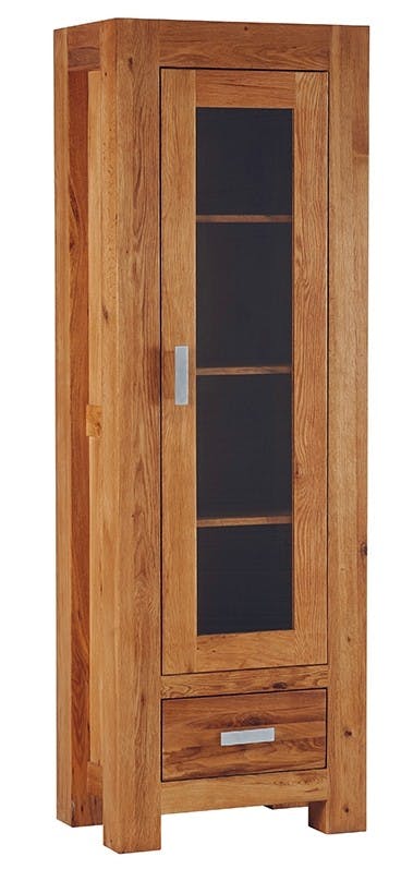 Vitrine chêne huilé 1 porte 1 tiroir 59x180x40cm DALLAS