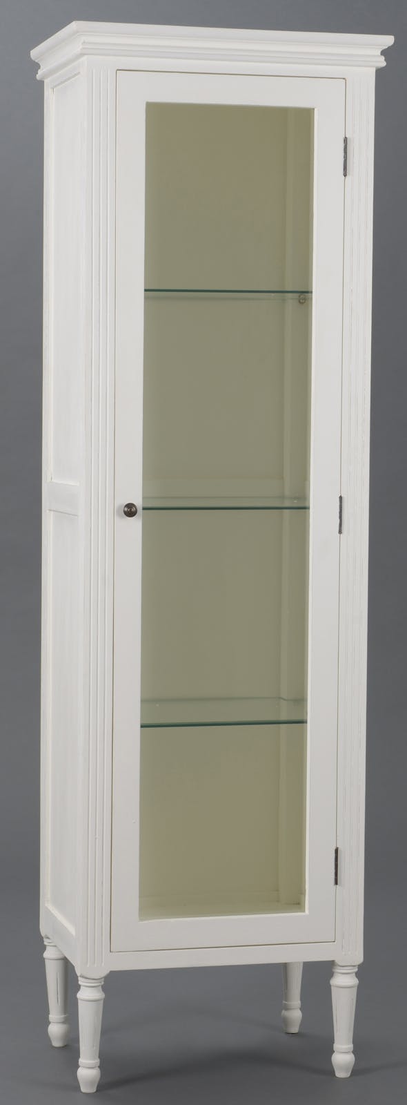 Vitrine Classique Chic  4 niveaux,1 porte AGATHE L 55 X P 40 X H 180 Blanc Antique AMADEUS