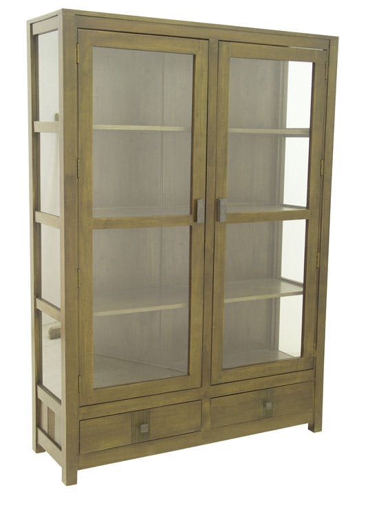 Vitrine Hévéa 2 portes vitrées, 2 tiroirs 120x38x170cm GALA