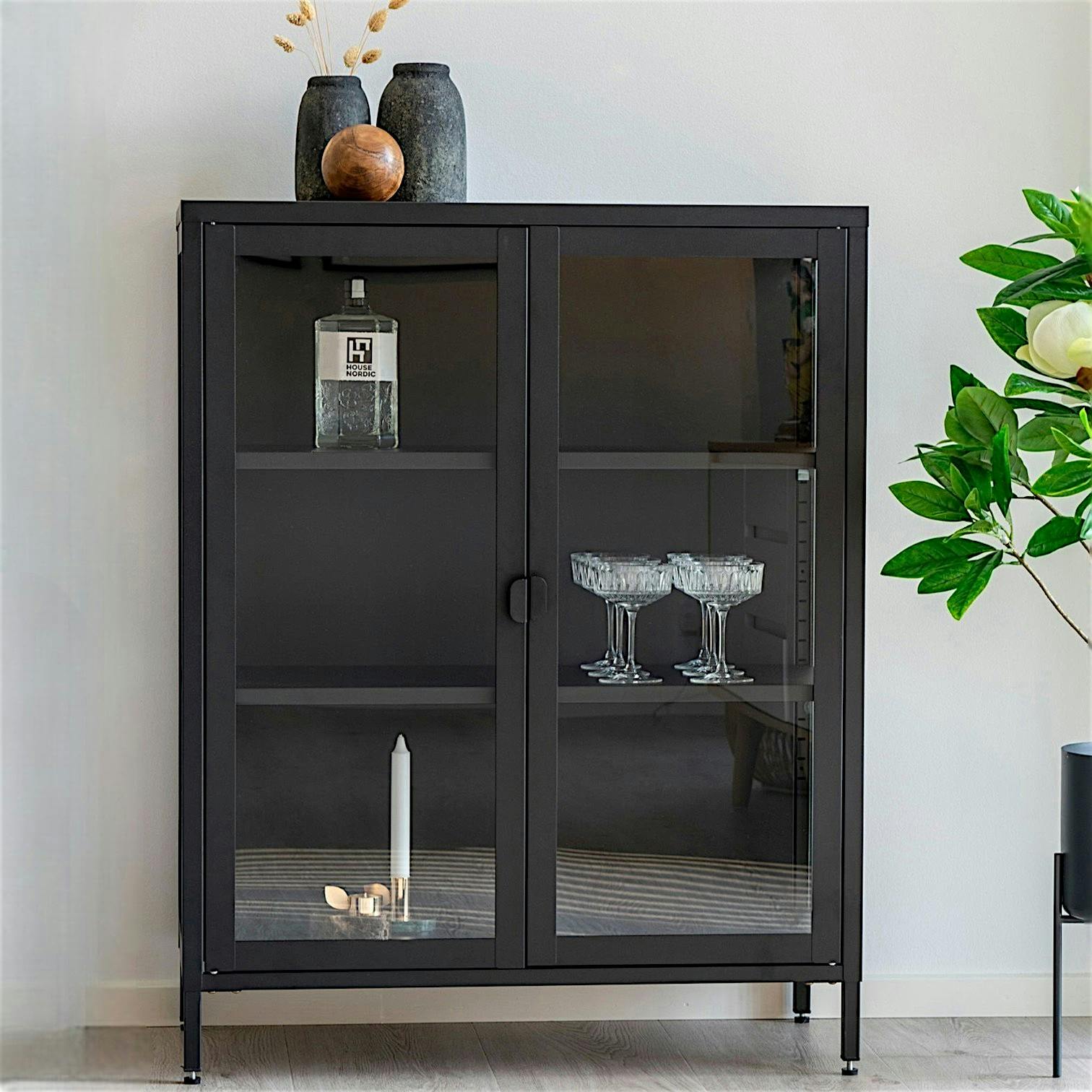 Vitrine métal noir verre 2 portes 101 cm ODENSE