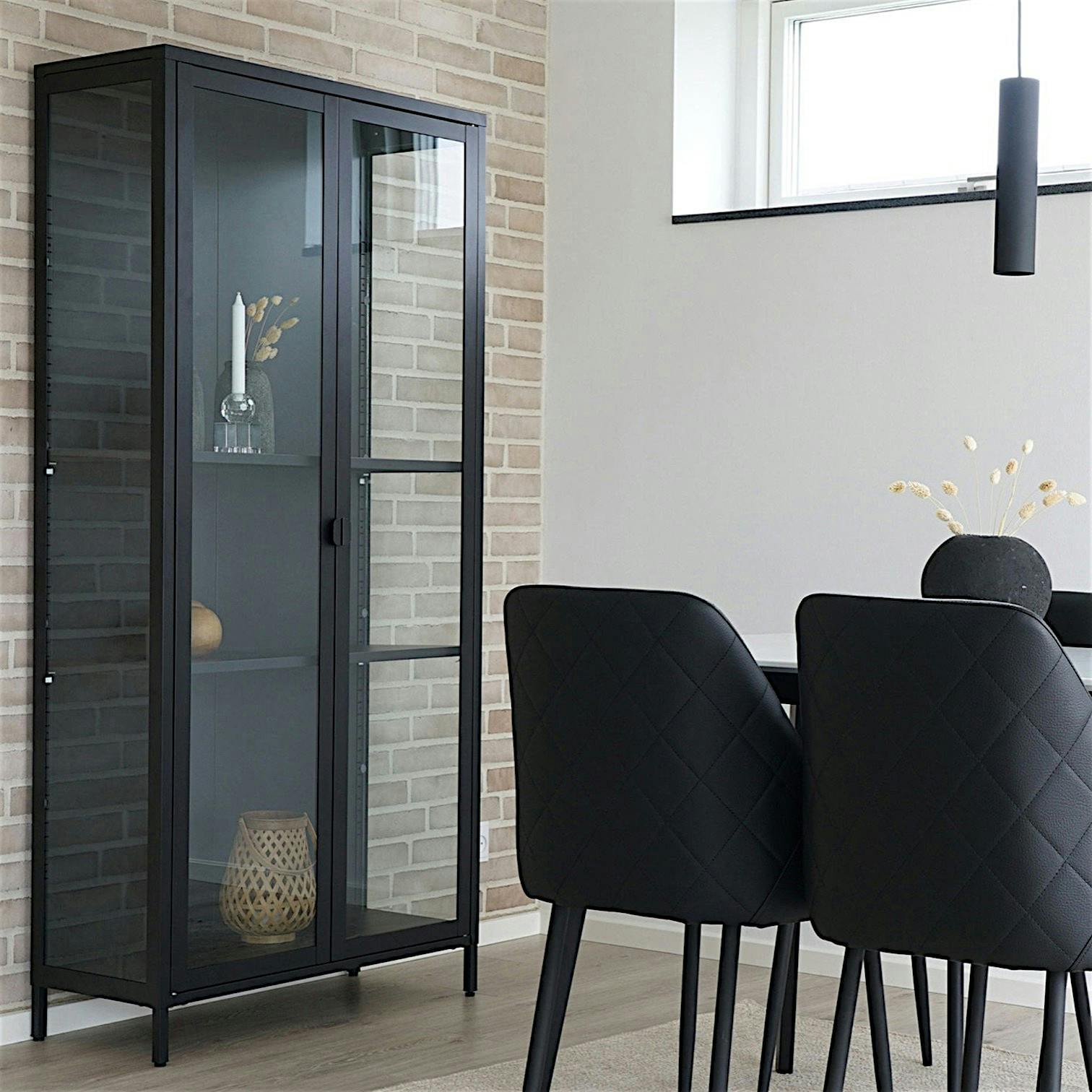 Vitrine métal noir verre 2 portes 175 cm ODENSE