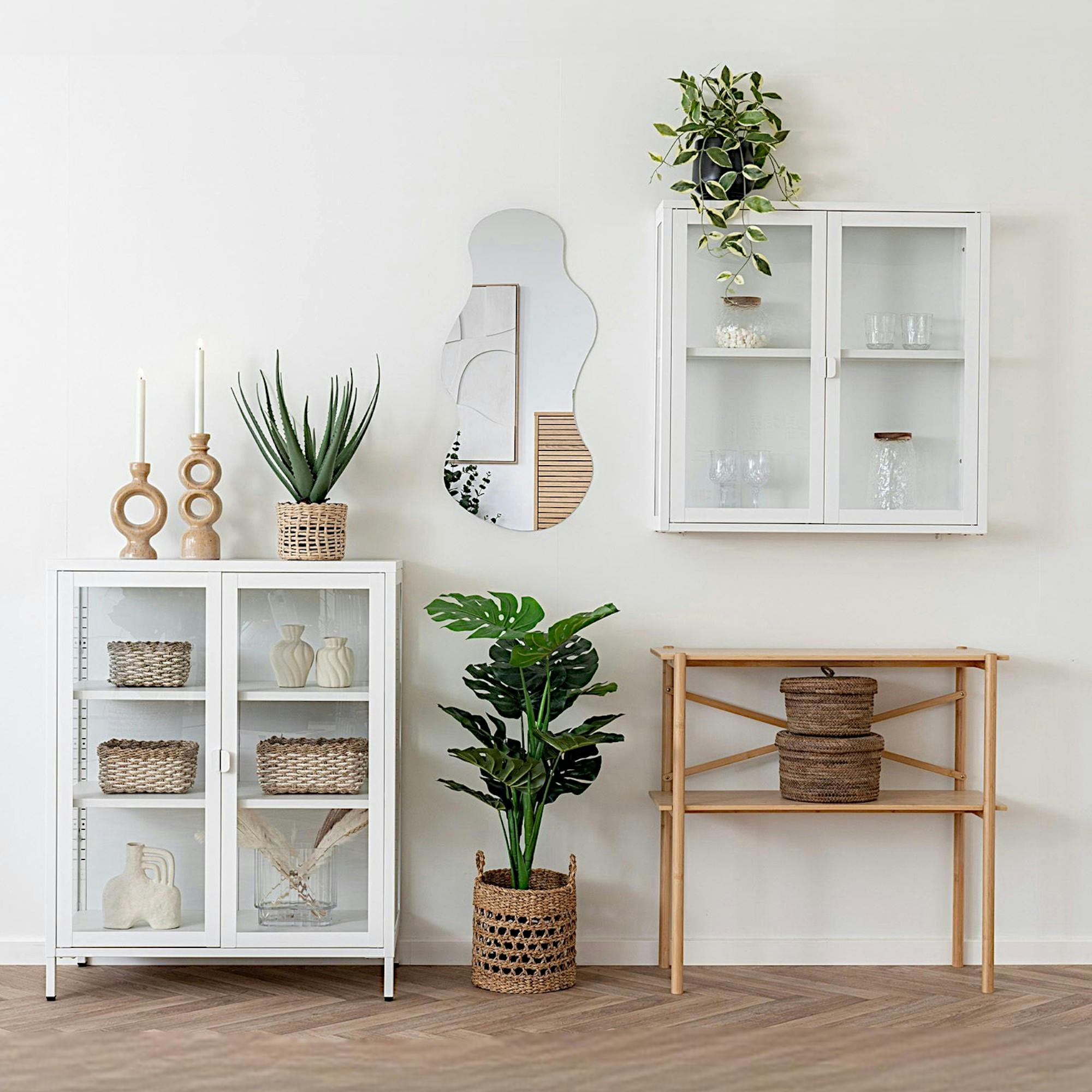 Vitrine murale blanche métal verre 2 portes 80 cm ODENSE