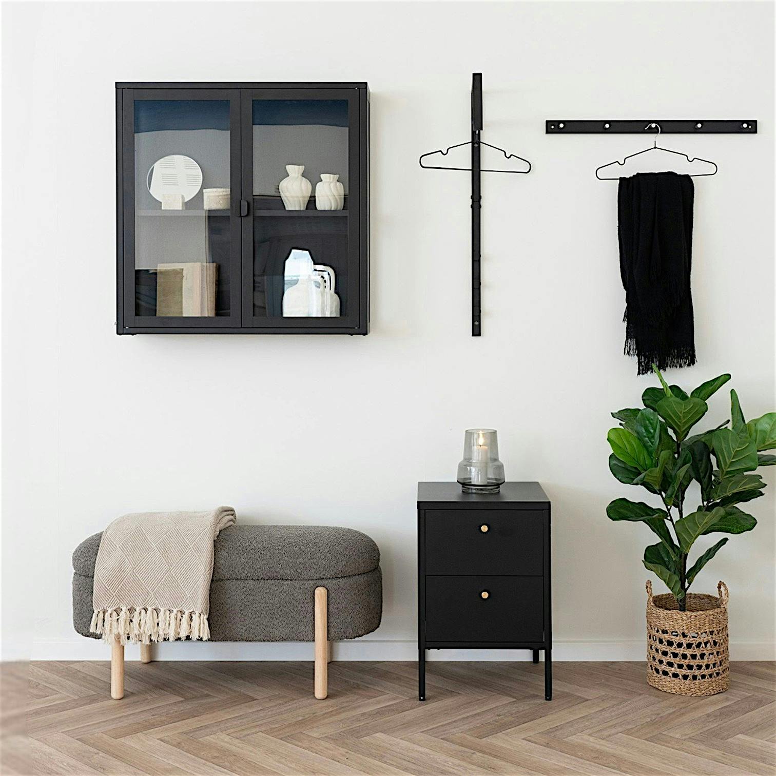 Vitrine murale métal verre 2 portes 80 cm ODENSE