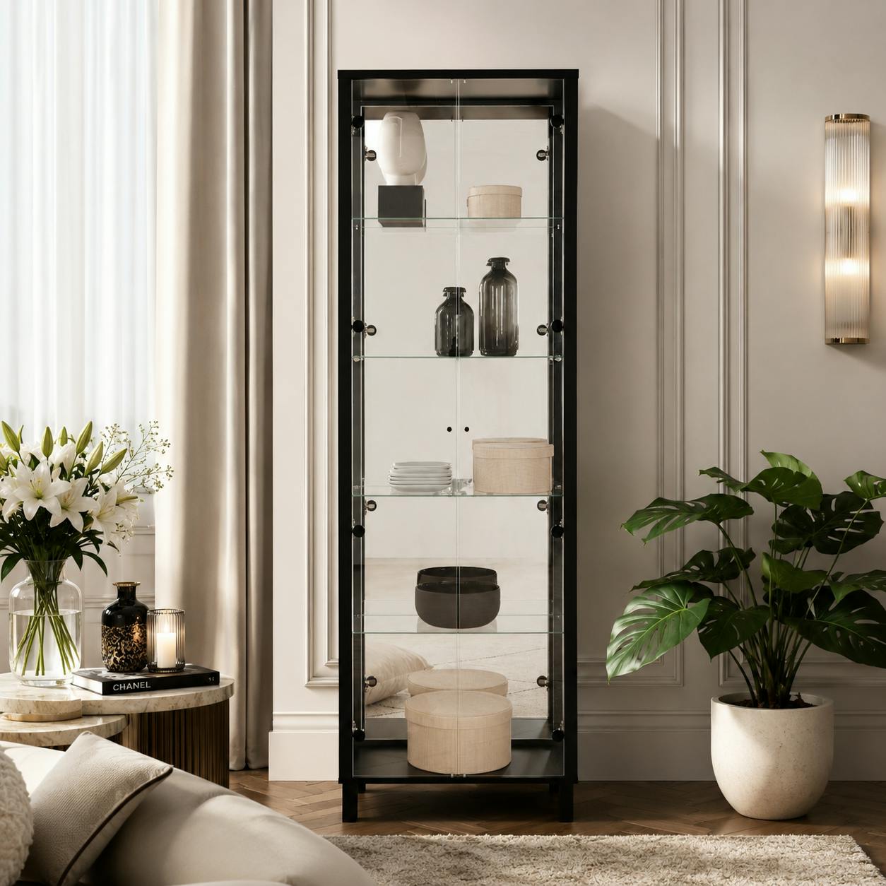 Vitrine noire 2 portes 1 miroir RAVEN