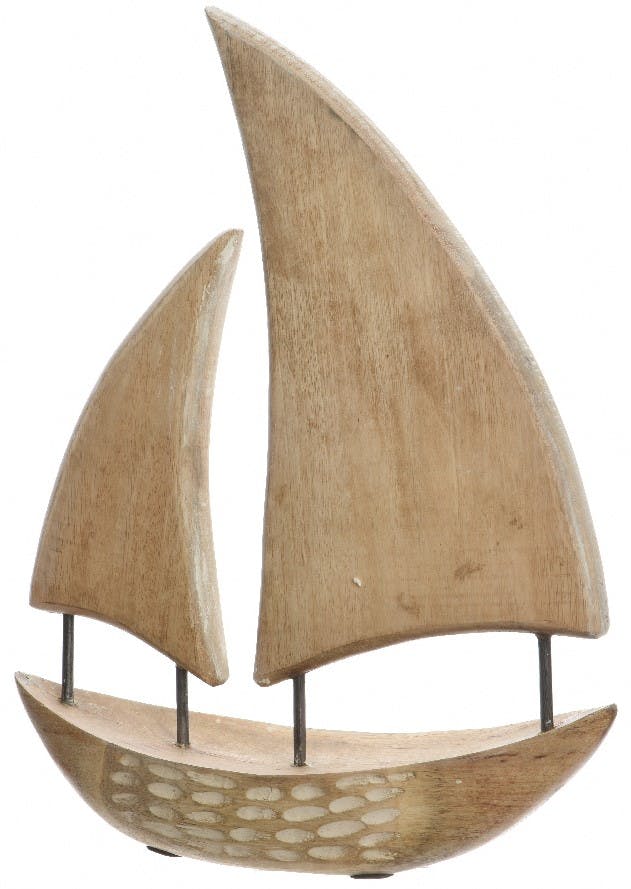Voilier en bois de mangue blanchi H44cm