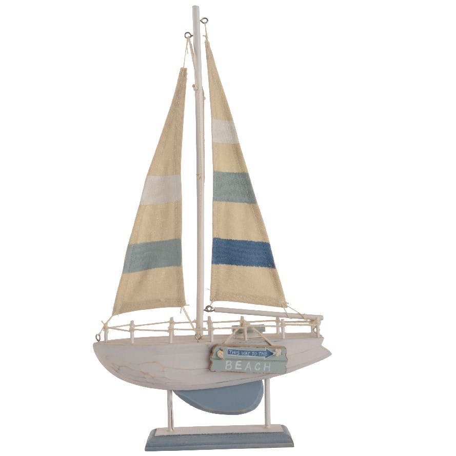 Voilier en bois tons bleus