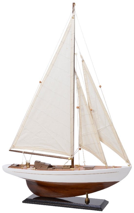 Voilier en teck et voile coton H60cm
