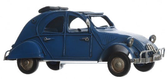 Voiture déco vintage 2CV métal bleu 15cm
