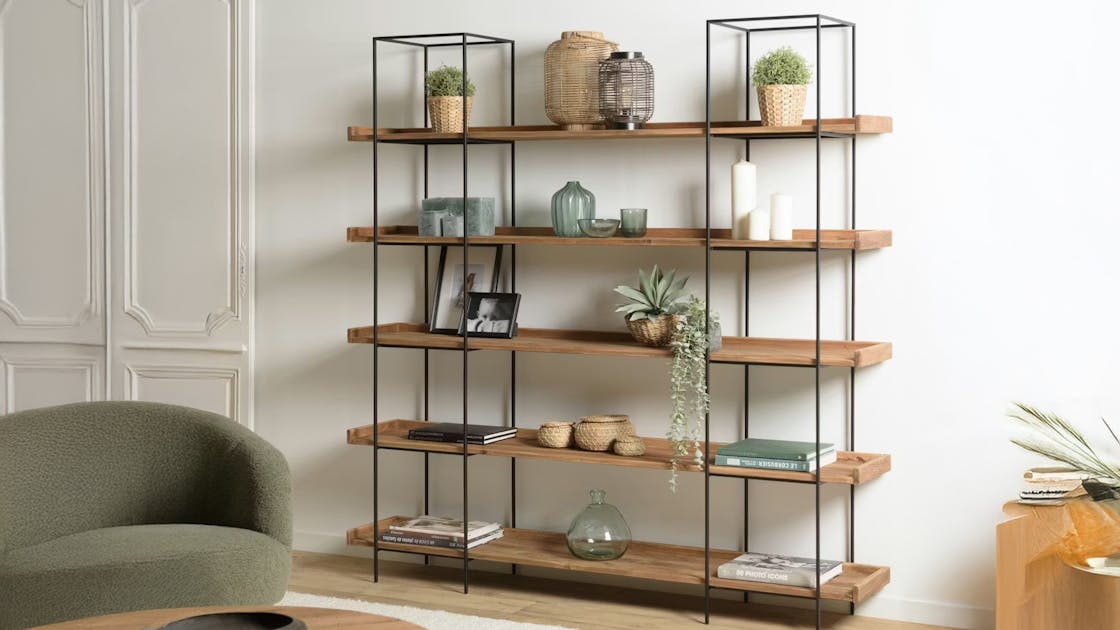 Étagère Murale En Chêne Massif Fait Main Style Rustique Avec Supports Fonte - 48-78cm